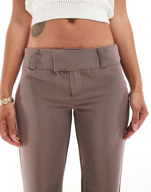 low rise dress pants women Princess Polly Women's Khane Wide Leg - Brown these pants provide a smooth Pinstripe Suit Pants: Women's Low-Rise