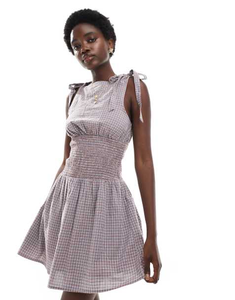 Cotton On – Lola – Rutig miniklänning med knytning vid axlarna - view 1