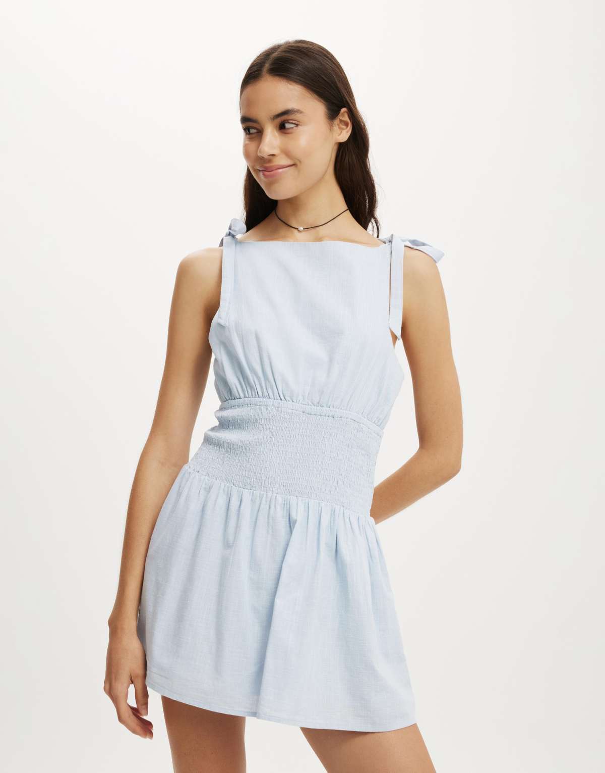 Cotton  On Lola tie shoulder mini dress in blue