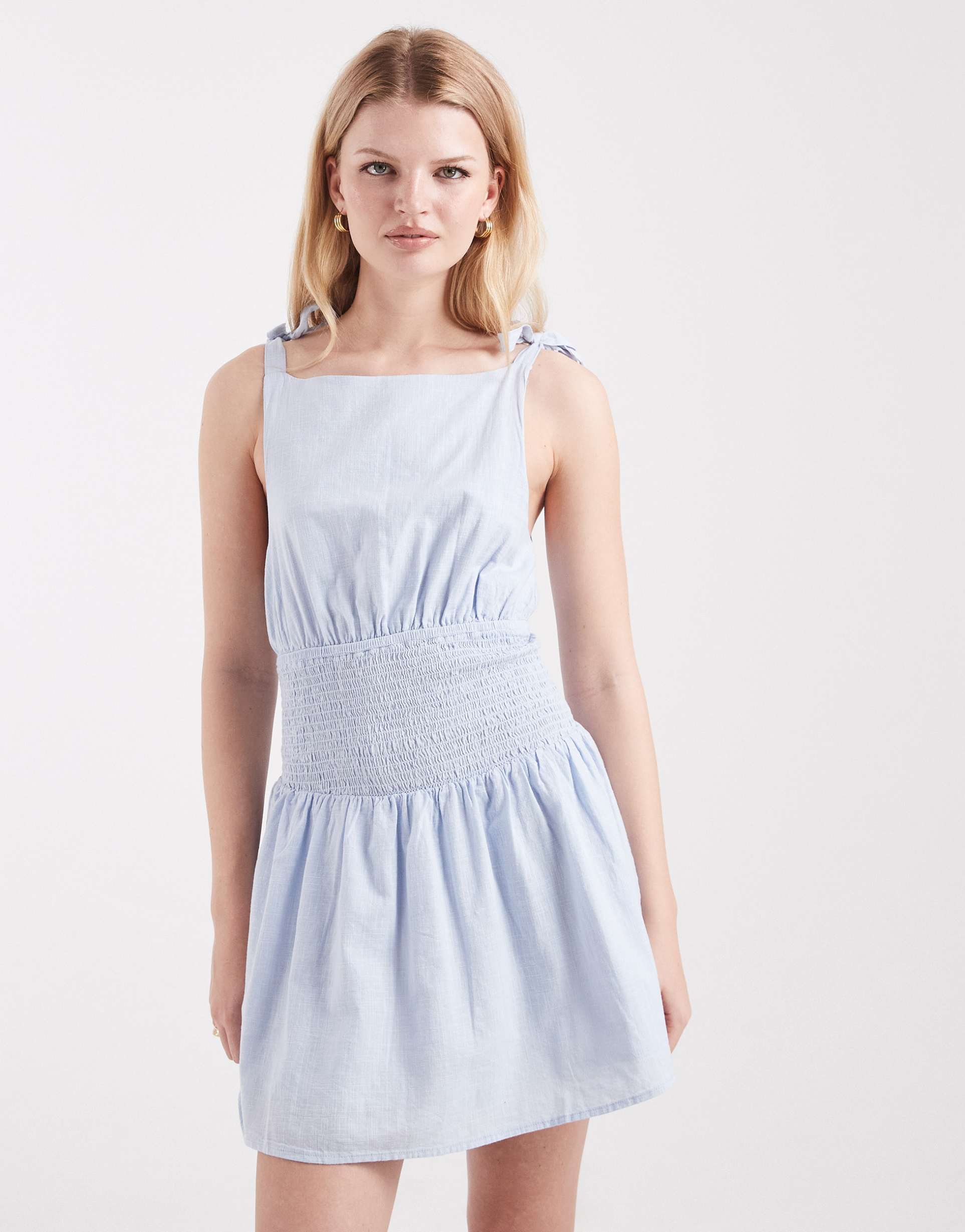 cotton on lola tie shoulder mini dress in dusk blue