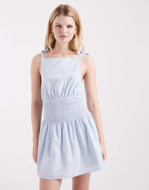 Cotton On lola tie shoulder mini dress in dusk blue