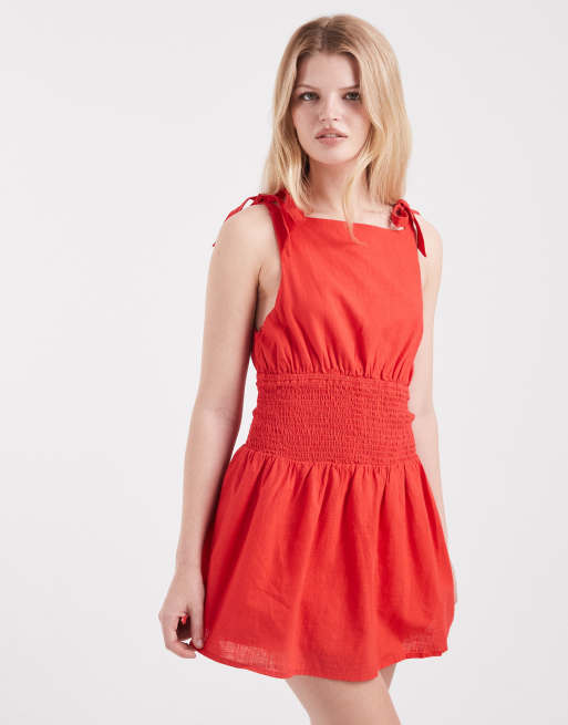 Cotton On lola tie shoulder mini dress in lava red, 2 of 4