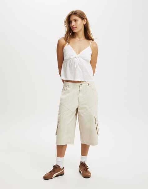 Cotton  On Long cargo jort in washed ecru  - view 1