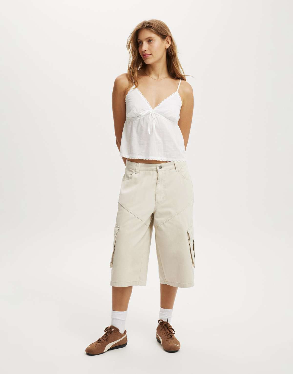 Cotton  On Long cargo jort in washed ecru