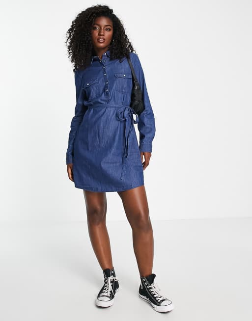 Long sleeve 2025 belted denim dress