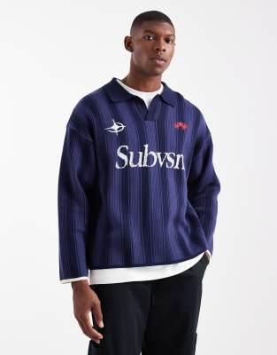 Cotton:on Cotton On Long Sleeve Boxy Fit Polo Shirt In Blue