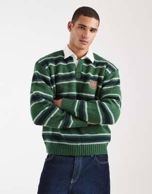 Cotton On Long Sleeve Boxy Fit Rugby Polo In Green