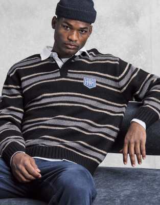 Cotton On Long Sleeve Boxy Fit Rugby Polo Shirt In Brown