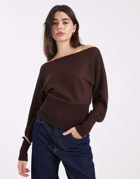 Cotton On long sleeve cotton batwing knit in rich brown mocha  - view 1