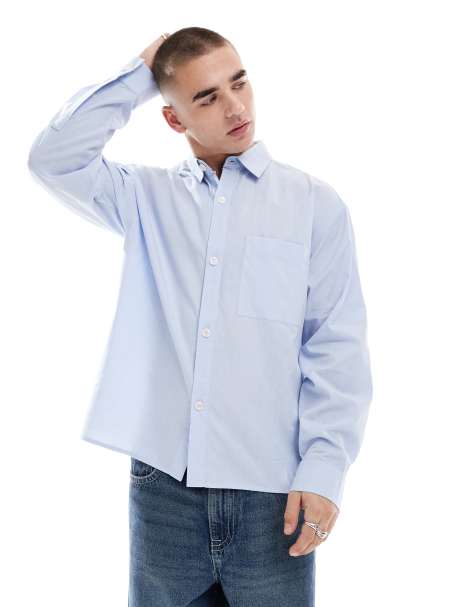 Cotton On long sleeve cotton poplin shirt in soft blue - view 1