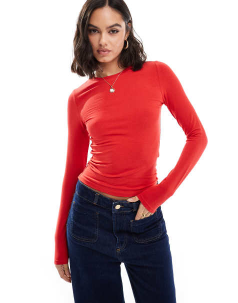Cotton On long sleeve crew long sleeve top in red - view 1