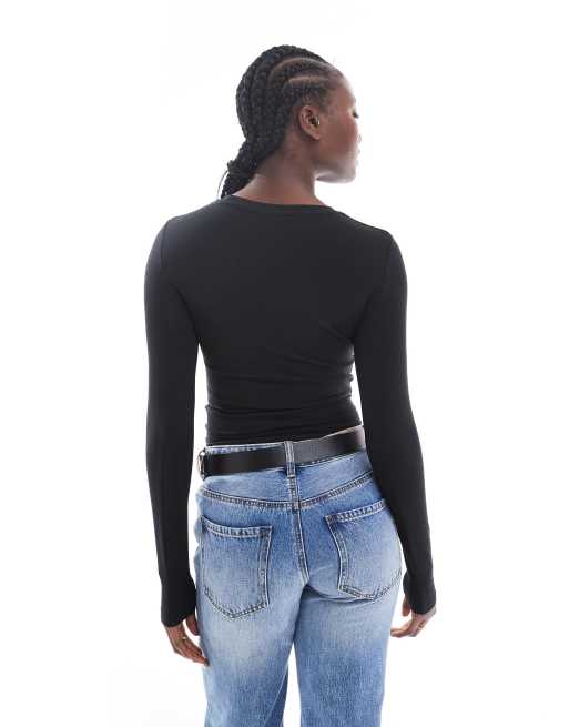 Cotton On long sleeve crew top in black