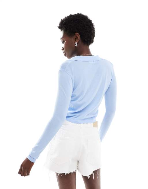 売れ筋商品|||コットンオン ニット&セーター アウター レディース Women's Knit Button Polo Long Sleeve Serene blue Cotton On long sleeve fine knit polo shirt in serene blue | ASOS