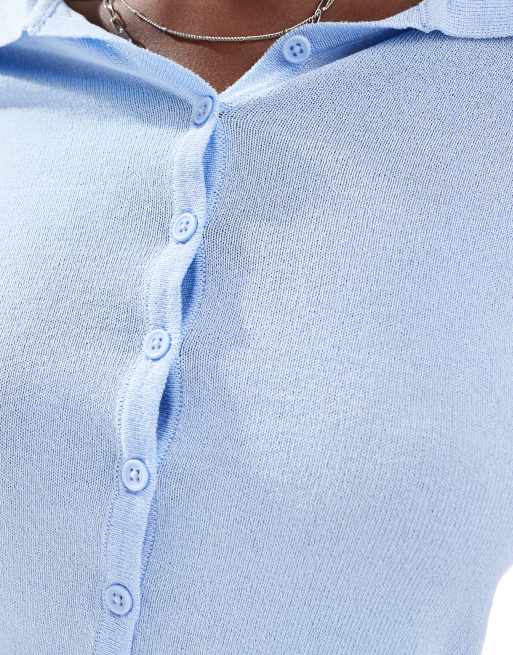 売れ筋商品|||コットンオン ニット&セーター アウター レディース Women's Knit Button Polo Long Sleeve Serene blue Cotton On long sleeve fine knit polo shirt in serene blue | ASOS