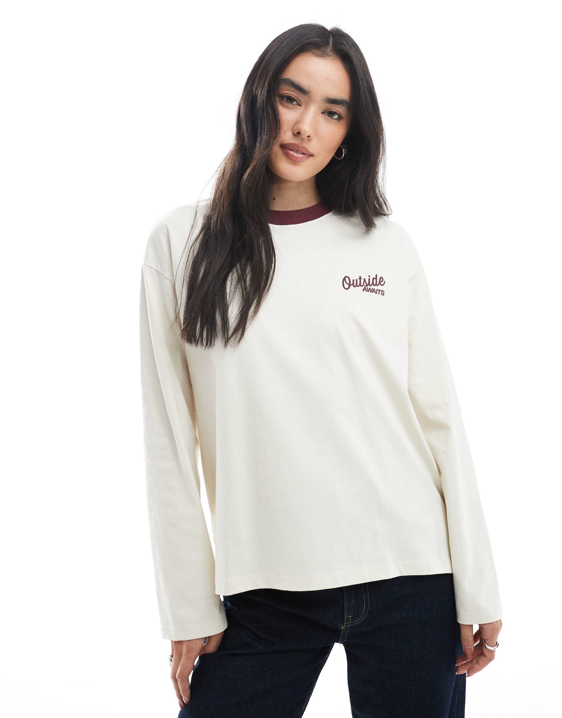 cotton on long sleeve graphic crew in coconut milk