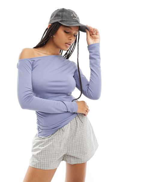 Cotton On long sleeve off shoulder top in blue - view 1