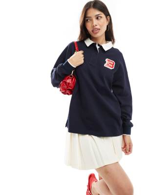 Cotton:On Cotton On long sleeve polo top in navy