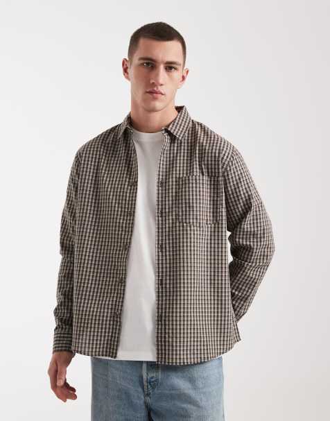 Cotton On long sleeve shirt in brown white check - view 1