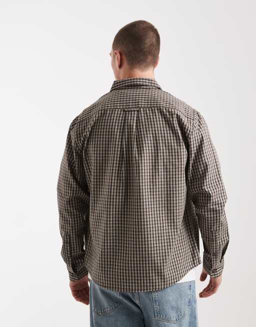 Cotton On long sleeve shirt in brown white plaid, 3 of 5