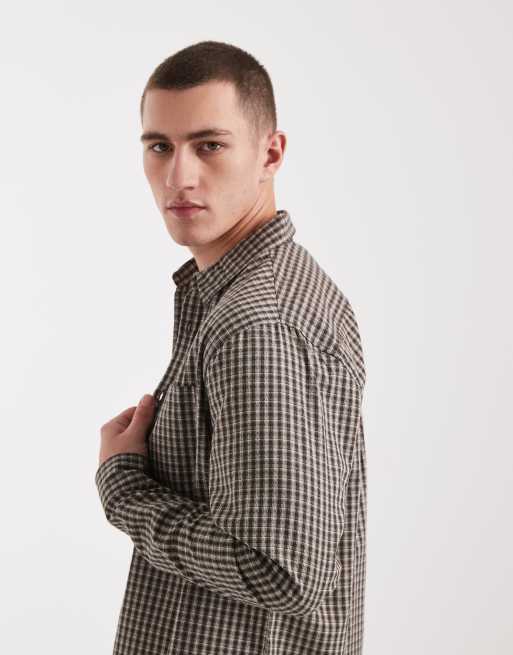 Cotton On long sleeve shirt in brown white plaid, 4 of 5