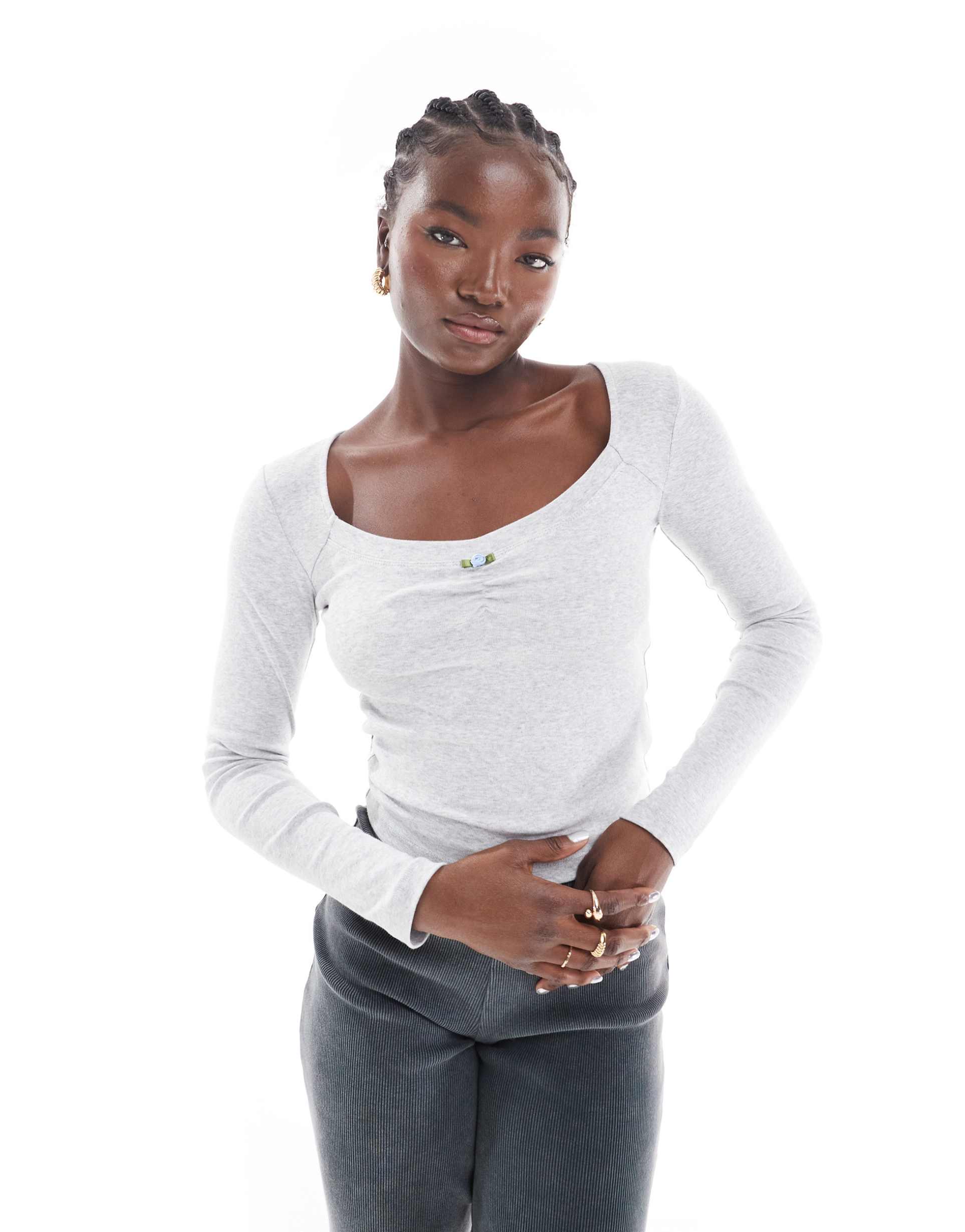 cotton on long sleeve square neck crop in gray