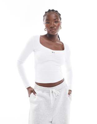 Cotton:on Cotton On Long Sleeve Square Neck Crop Top In White