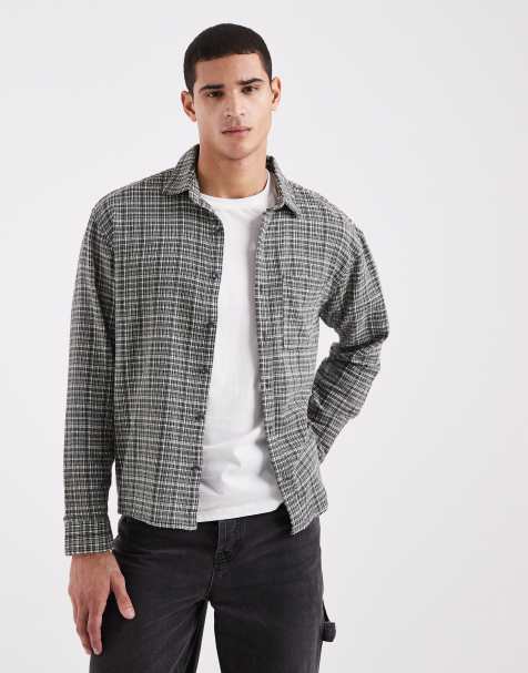 Cotton On long sleeve textured check shirt in black