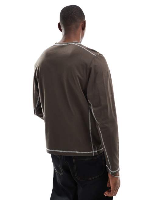 Cotton On long sleeve top with contrast seams in brown