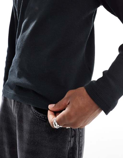 Cotton On long sleeve waffle T-shirt in black, 2 of 4