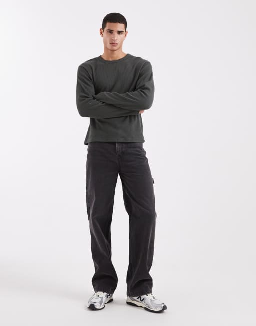 Cotton On long sleeve waffle textured t-shirt in khaki, 2 of 5