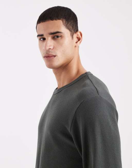 Cotton On long sleeve waffle textured t-shirt in khaki, 4 of 5