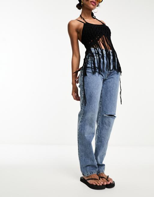 Cotton On long straight leg jeans in mid blue wash 