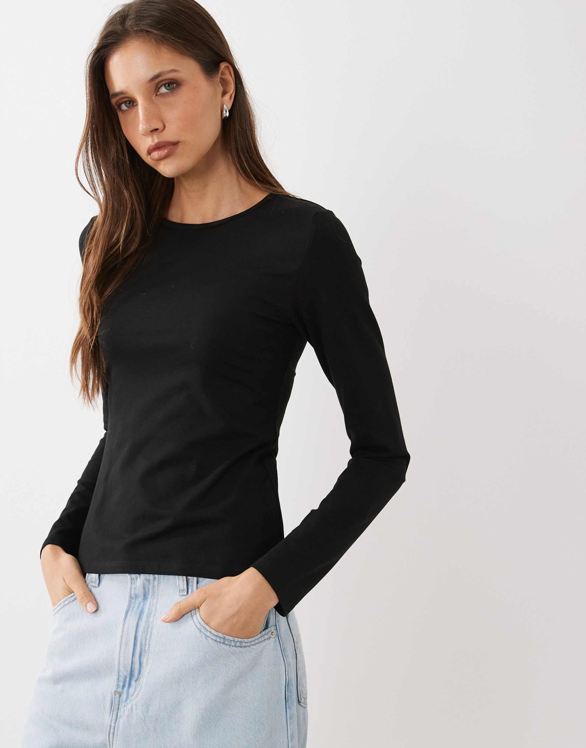 cotton on longline crew long sleeve in black