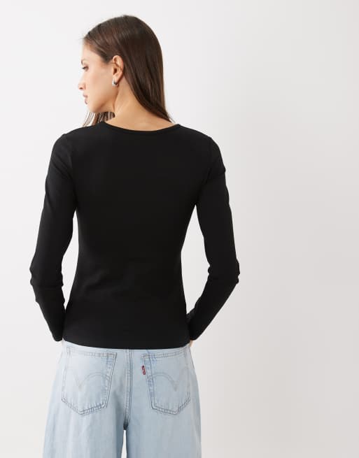 Cotton On longline crew long sleeve in black, 4 of 4