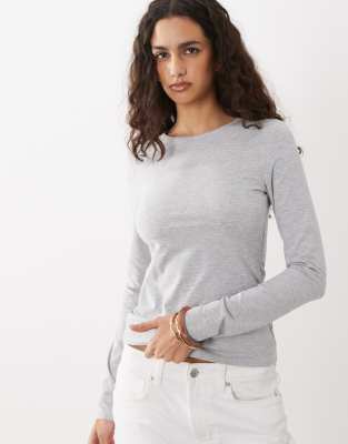 Cotton On Longline Crew Long Sleeve In Grey