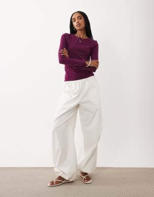 Cotton On Longline Crew Neck Long Sleeve T-shirt In Purple