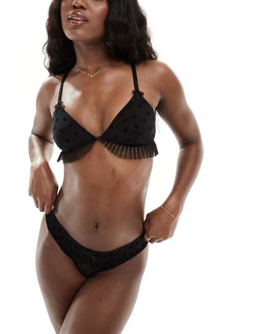 Cotton On - Longline og velouriseret trekantsbralette i mesh med margueritprint 