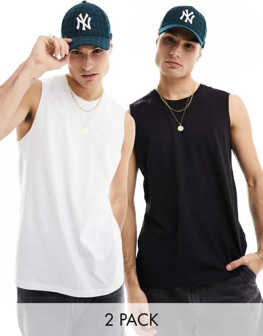 Cotton On loose fit singlet 2 pack in black and white 