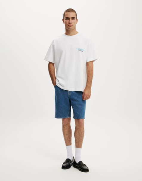 Cotton On Loose straight denim short in mid blue
