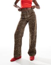 ASOS DESIGN boxy camp collar waffle shirt in leopard print