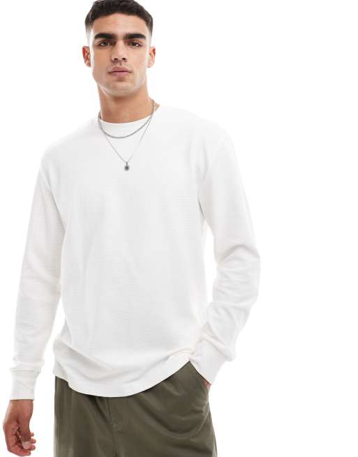 Cotton On - Losvallend geribbeld T-shirt met lange mouwen in vintage wit
