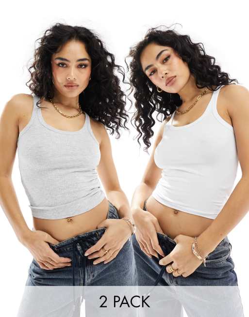 Cotton On - Lot de 2 débardeurs à encolure dégagée - Gris et blanc 