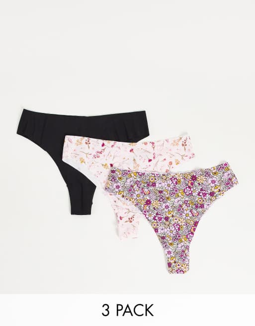Cotton On - Lot de 3 strings brésiliens invisibles coupe haute - Multicolore 