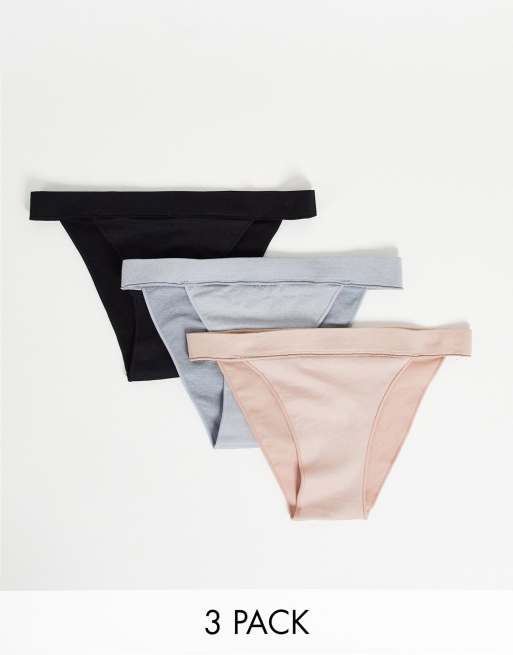 Cotton On - Lot de 3 strings côtelés sans coutures - Multicolore 