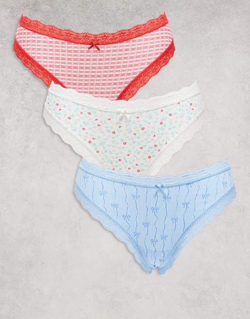 Cotton On - Lot de 3 culottes échancrées en dentelle - Multicolore
