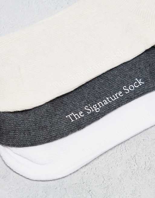 Cotton On - Lot de 3 paires de chaussettes avec signature - Noix de coco, blanc, anthracite, 2 de 3