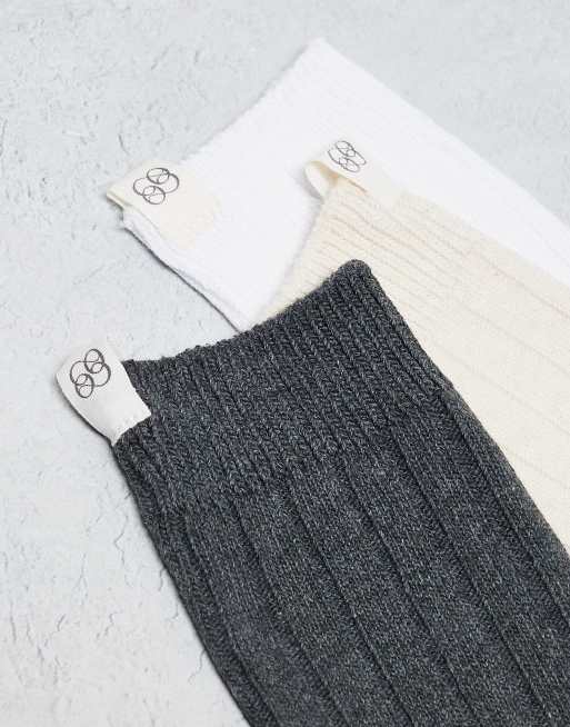 Cotton On - Lot de 3 paires de chaussettes avec signature - Noix de coco, blanc, anthracite, 3 de 3