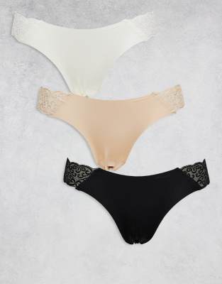 Cotton On - Lot de culottes échancrées sans coutures - Noir/frappé/crème - view 1