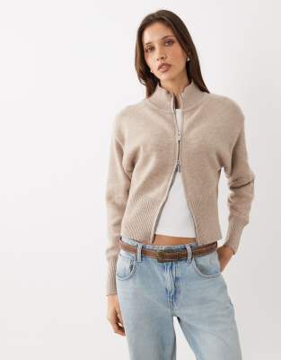 Cotton On Lotus Cinched Zip Knit Cardigan In Neutral