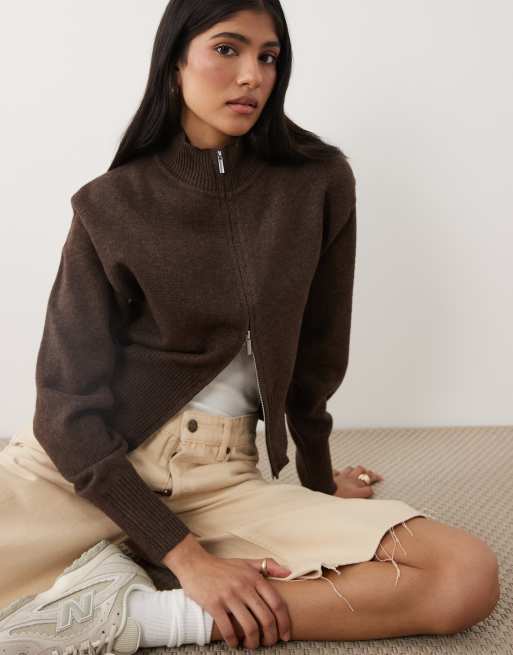 Cotton On Lotus cinched zip knit in dark oak, 3 of 4